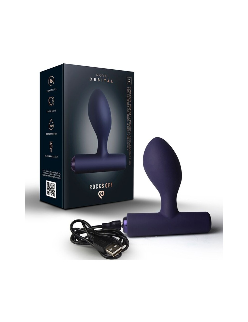 ROCKS-OFF - NOVA ORBITAL RECHARGEABLE PREMIUM & POWERFUL ANAL PLUG 16 FUNCTION BLUE