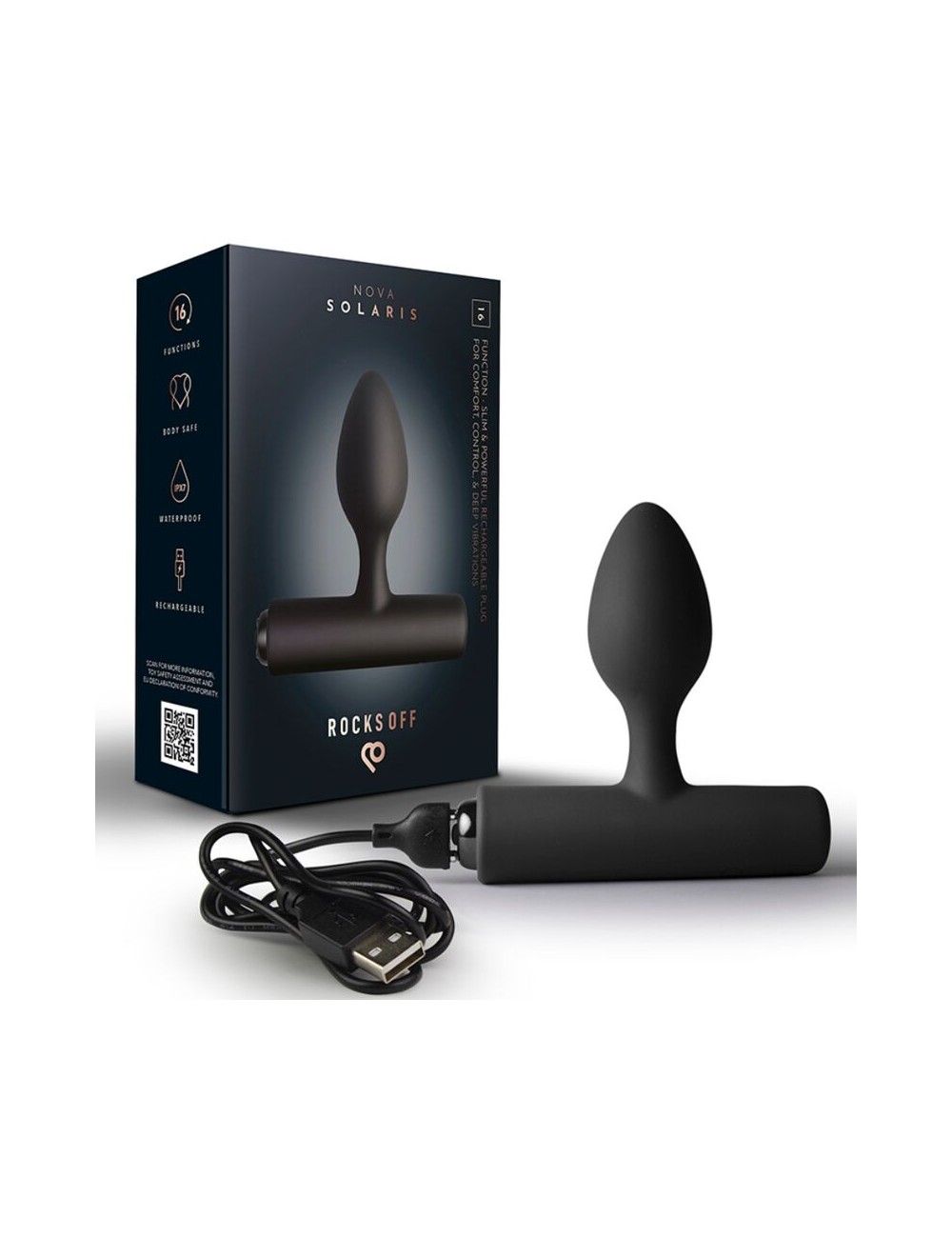ROCKS-OFF - NOVA SOLARIS RECHARGEABLE SLIM & POWERFUL ANAL PLUG 16 FUNCTION BLACK