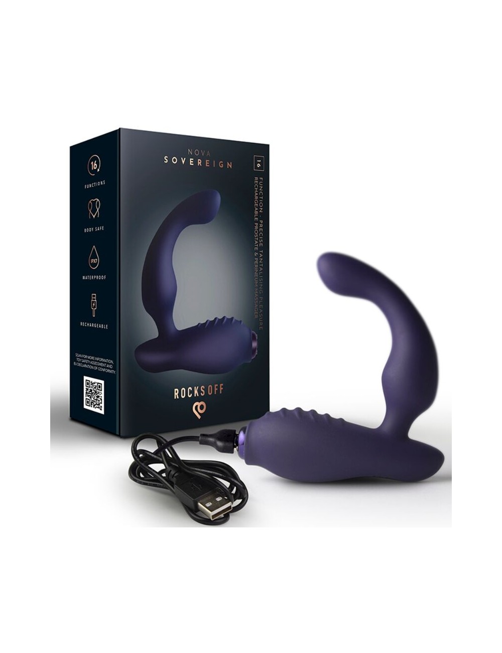 ROCKS-OFF - NOVA SOVEREIGN RECHARGEABLE PROSTATE & PERINEUM MASSAGER 16 FUNCTION BLUE