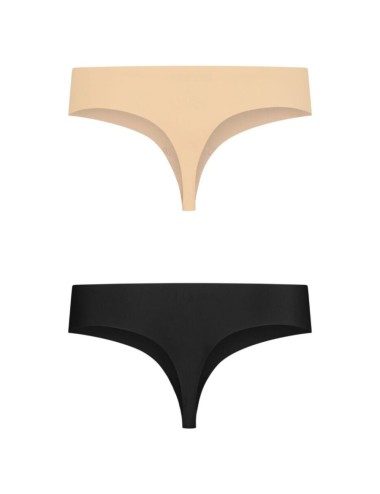 BYE-BRA - INVISIBLE THONG 2 PACK BEIGE & BLACK SIZE S
