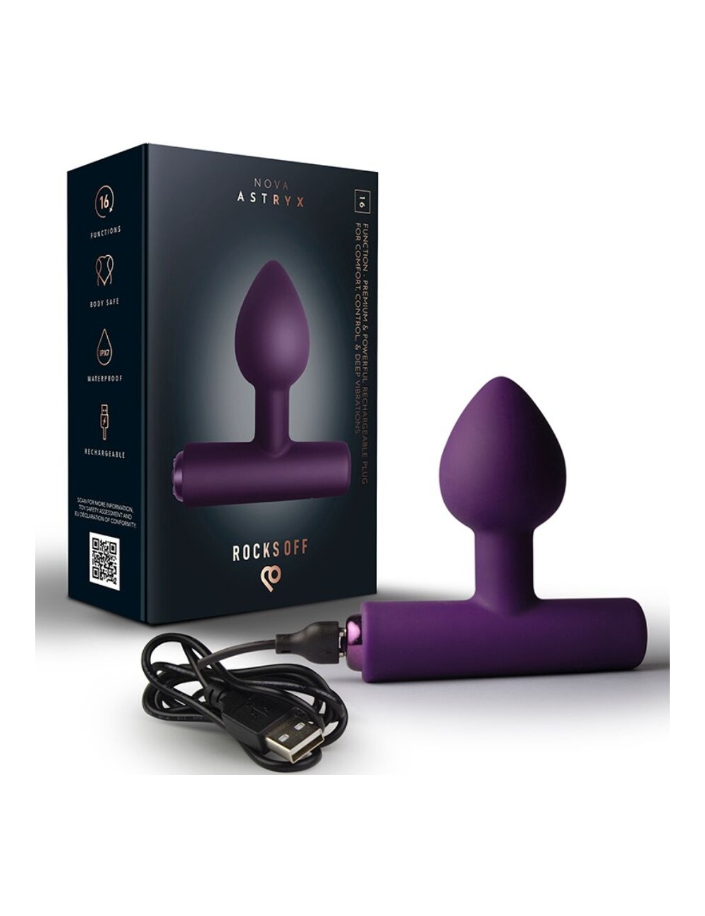 ROCKS-OFF - NOVA ASTRYX RECHARGEABLE PREMIUM & POWERFUL ANAL PLUG 16 FUNCTION PURPLE