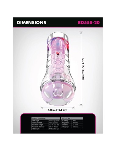 PDX ELITE - VIEWTUBE XXL LED TRANSPARENT STROKER 27.3 CM