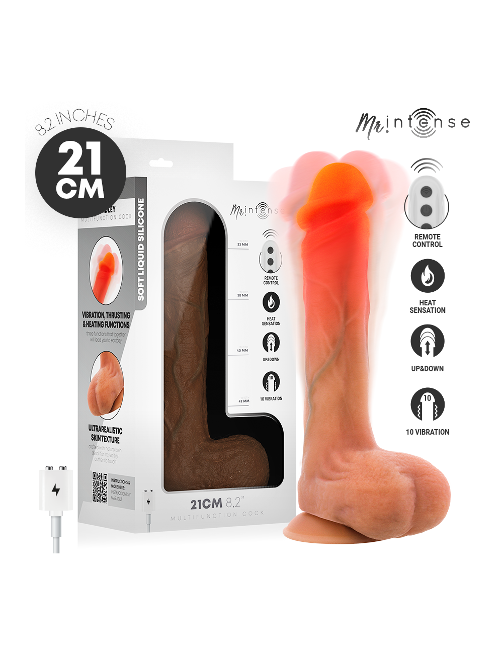 MR INTENSE - BRADLEY VIBRATOR DILDO WITH HEAT EFFECT AND REMOTE CONTROL 21 CM -Ø- 4.2 CM