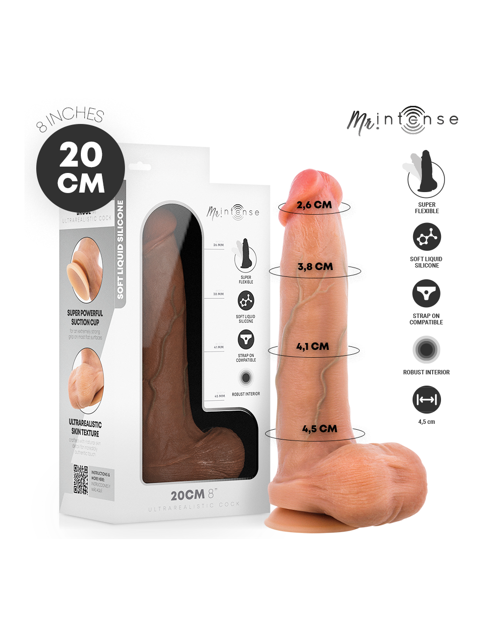 MR INTENSE - BRUCE M SILICONE DILDO WITH TESTICLES 20 CM -Ø- 4.5 CM