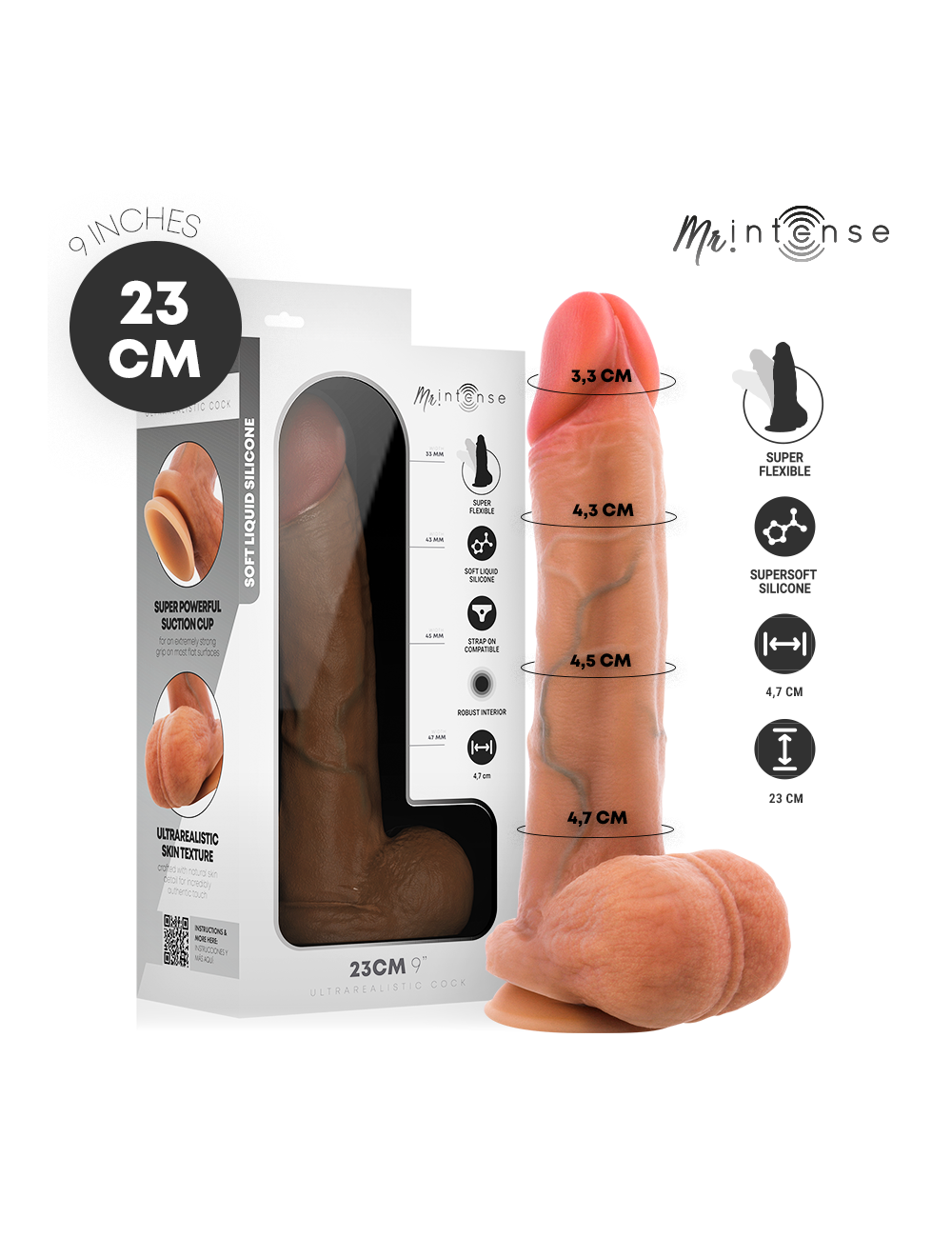 MR INTENSE - GARY L ULTRA-REALISTIC SILICONE COCK WITH TESTICLES 23 CM - Ø- 4.7 CM