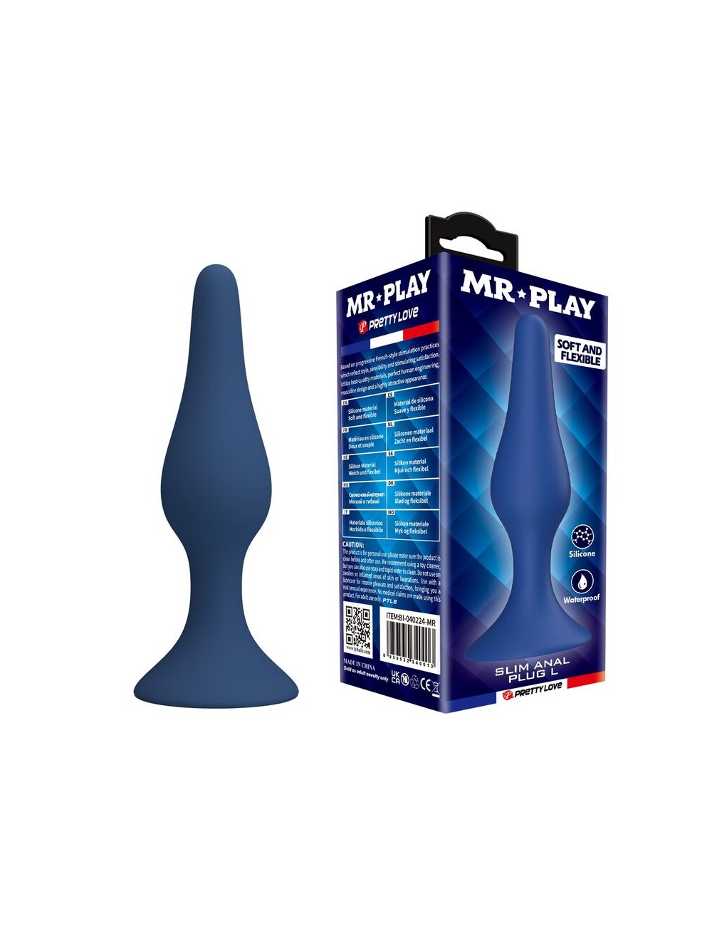 MR PLAY - SLIM SILICONE ANAL PLUG BLUE L