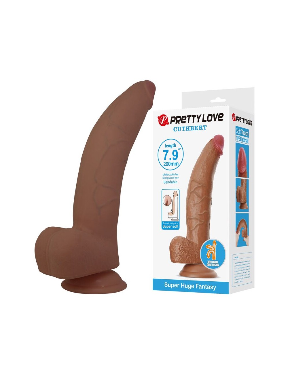 PRETTY LOVE - CUTHBERT REALISTIC FLEXIBLE DILDO 20 CM Ø 5 CM TPE BROWN