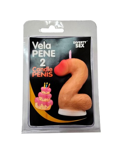 DIABLO PICANTE - PENIS CANDLE IN THE SHAPE OF THE NUMBER 2 FLESH COLOR