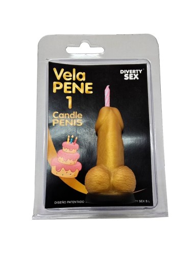 DIABLO PICANTE - PENIS CANDLE IN THE SHAPE OF THE NUMBER 1 GOLD COLOR