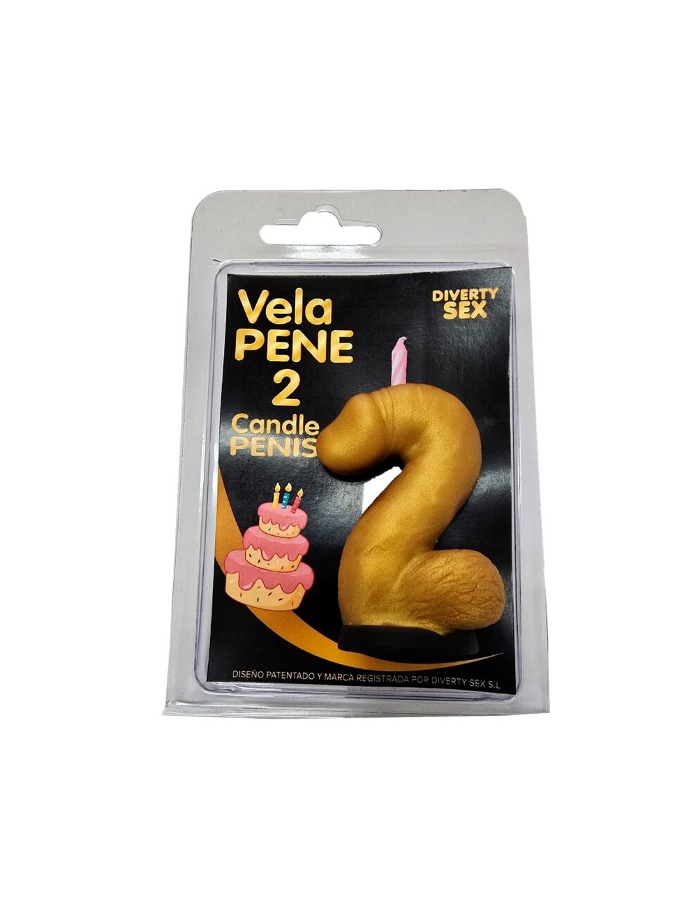 DIABLO PICANTE - PENIS CANDLE IN THE SHAPE OF THE NUMBER 2 GOLD COLOR