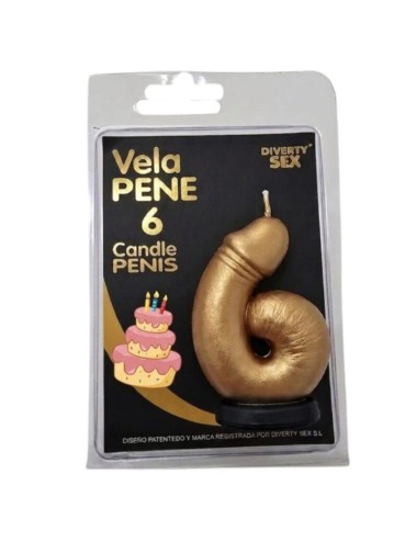 DIABLO PICANTE - PENIS CANDLE IN THE SHAPE OF THE NUMBER 6 GOLD COLOR