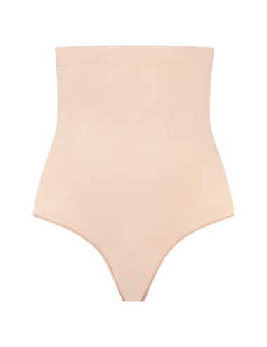 BYE-BRA - SOFT TOUCH SEAMLESS HIGH WAIST THONG BEIGE SIZE S