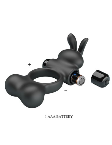 PRETTY LOVE - VIBRATING PENIS RING WITH BUNNY STIMULATOR 10 FUNCTIONS BLACK