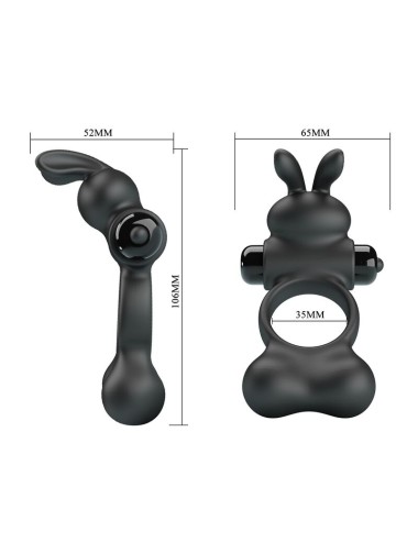 PRETTY LOVE - VIBRATING PENIS RING WITH BUNNY STIMULATOR 10 FUNCTIONS BLACK