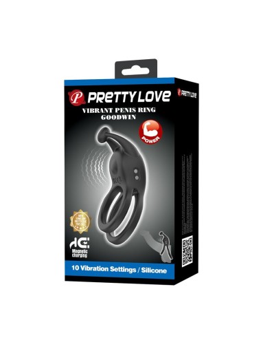 PRETTY LOVE - GOODWIN RECHARGEABLE DOUBLE VIBRATING COCK RING BLACK