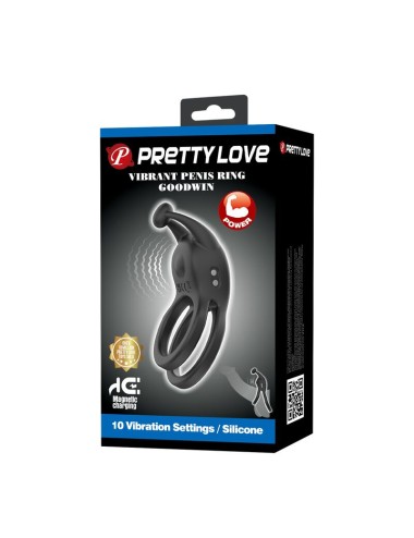 PRETTY LOVE - GOODWIN RECHARGEABLE DOUBLE VIBRATING COCK RING BLACK