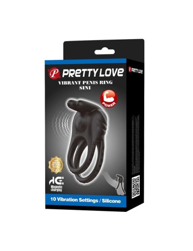 PRETTY LOVE - SINI RECHARGEABLE VIBRATING COCK RING 10 FUNCTIONS BLACK