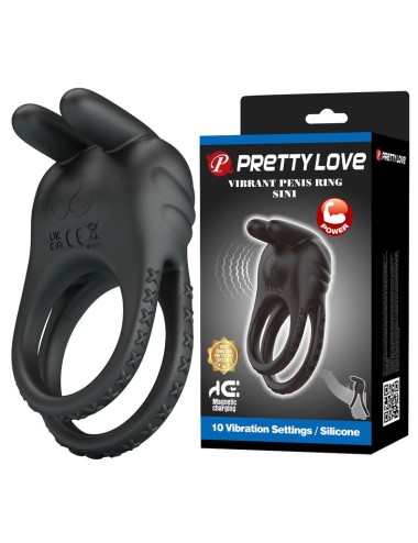 PRETTY LOVE - SINI RECHARGEABLE VIBRATING COCK RING 10 FUNCTIONS BLACK