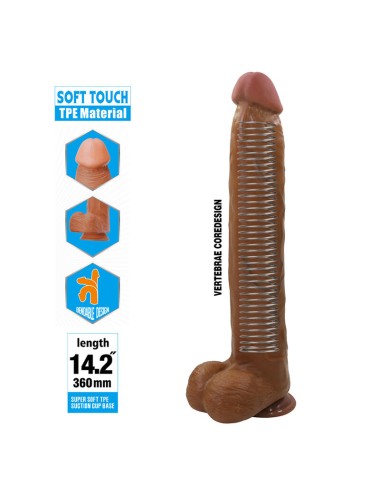 PRETTY LOVE - DANY REALISTIC FLEXIBLE DILDO WITH SUCTION CUP 36 CM -Ø- 5.6 CM BROWN