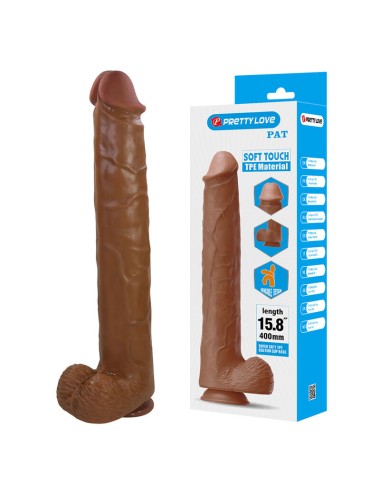 PRETTY LOVE - PAT REALISTIC FLEXIBLE DILDO WITH SUCTION CUP 40 CM -Ø- 6 CM BROWN