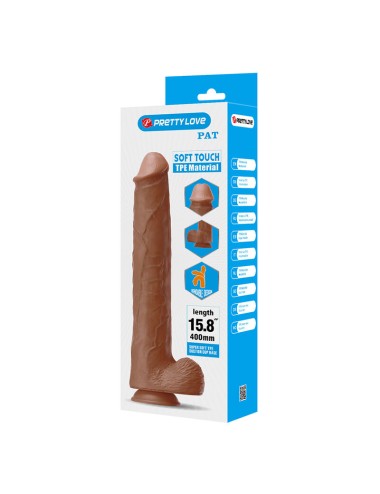 PRETTY LOVE - PAT REALISTIC FLEXIBLE DILDO WITH SUCTION CUP 40 CM -Ø- 6 CM BROWN
