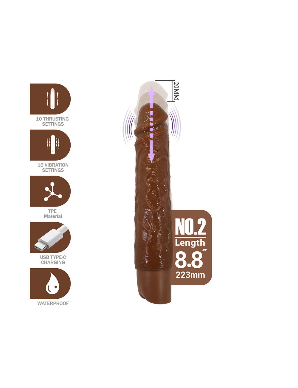 PRETTY LOVE - KESSLER REALISTIC VIBRATING DILDO WITH 10 VIBRATION MODES AND 10 THROWS