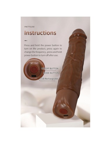 PRETTY LOVE - KESSLER REALISTIC VIBRATING DILDO WITH 10 VIBRATION MODES AND 10 THROWS, 22 CM, BROWN