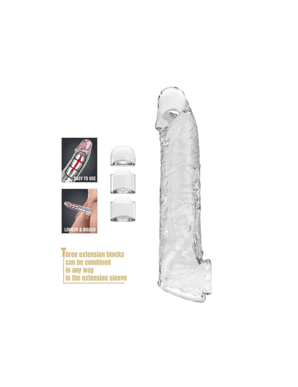 PRETTY LOVE - ADJUSTABLE PENIS EXTENSION SLEEVE 26 CM Ø 4 CM TRANSPARENT