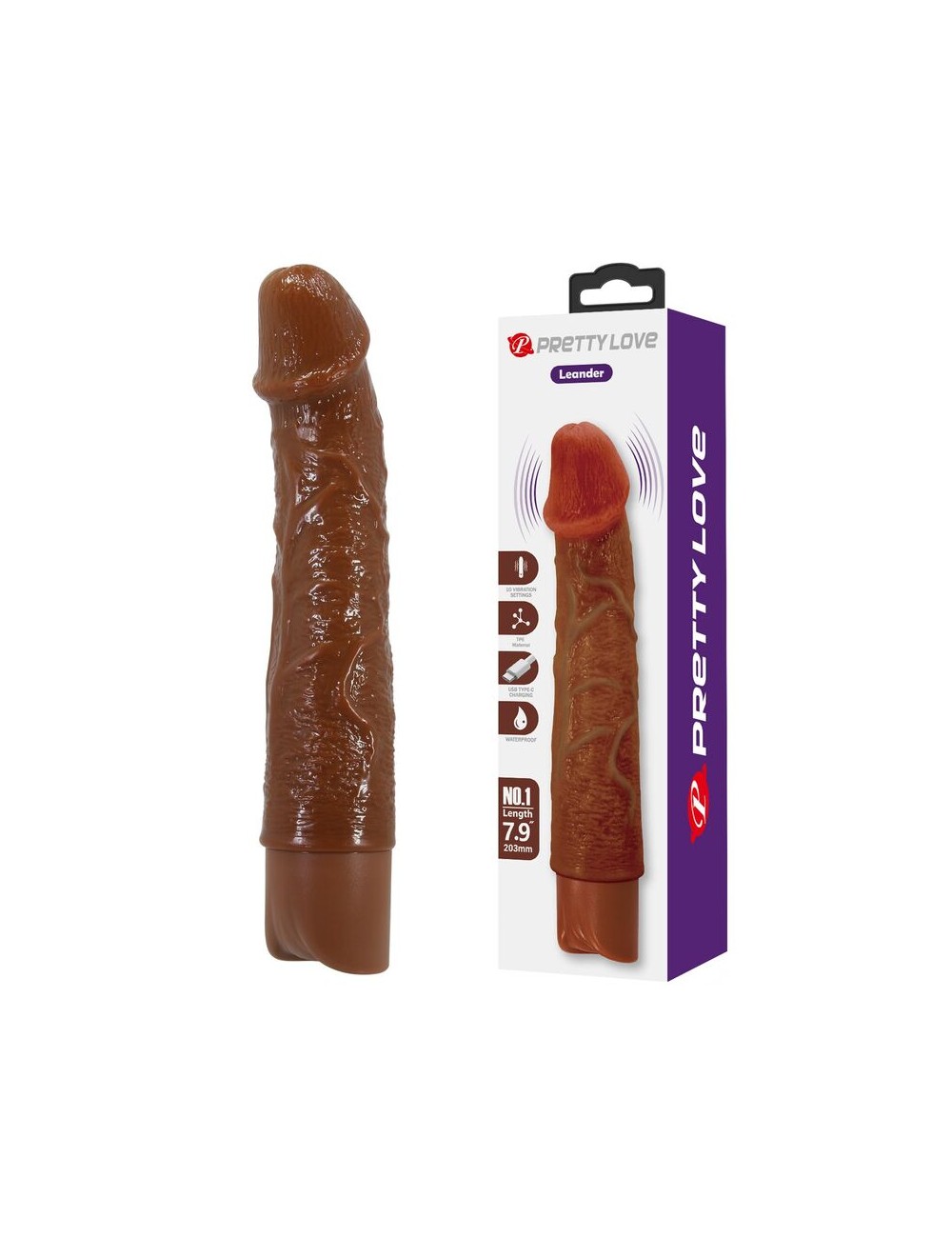 PRETTY LOVE - LEONARDO REALISTIC VIBRATOR 20 CM Ø 4 CM BROWN