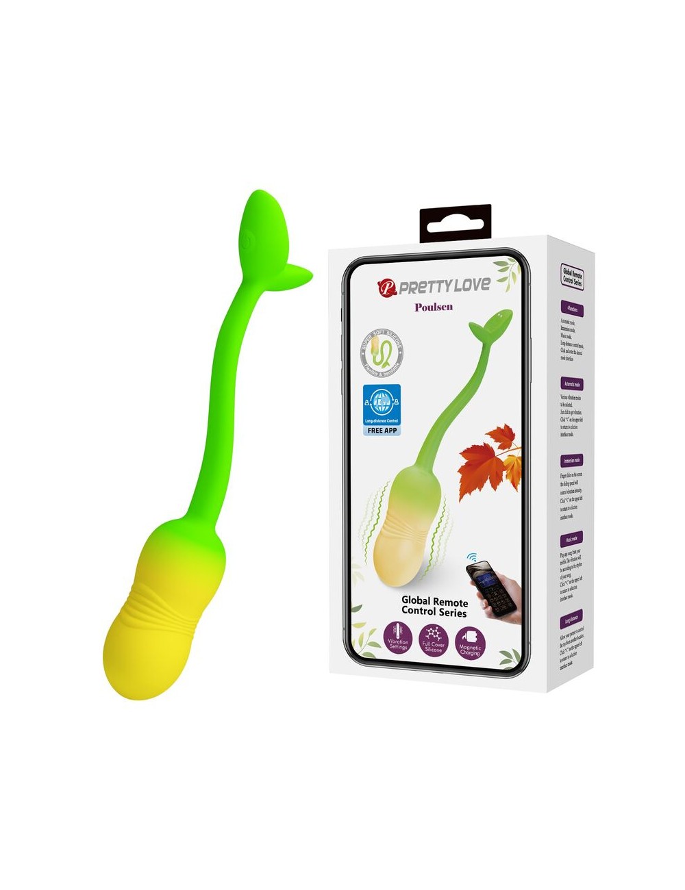 PRETTY LOVE - PULSEN APP CONTROL VIBRATING EGG 12 FUNCTIONS USB RECHARGEABLE GREEN-YELLOW