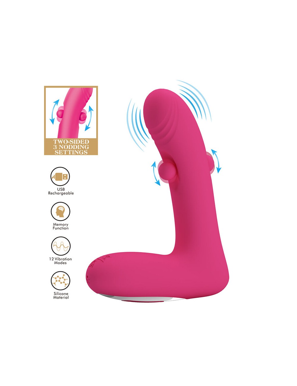 PRETTY LOVE - DUDEN RECHARGEABLE SILICONE VIBRATOR 12 VIBRATION MODES AND 3 ROCKING MODES PINK