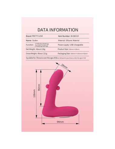 PRETTY LOVE - DUDEN RECHARGEABLE SILICONE VIBRATOR 12 VIBRATION MODES AND 3 ROCKING MODES PINK